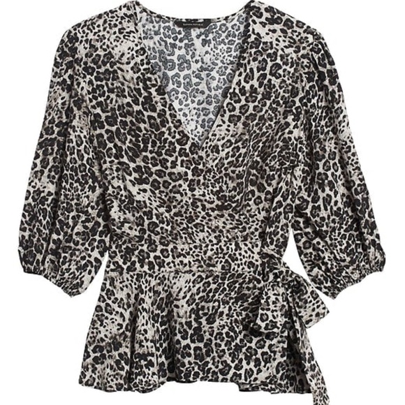 Banana Republic Tops - Banana Republic - XXS Petite - Peplum Wrap Top in Leopard Print *NWT*